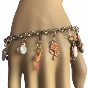 Silver Tone Chain Charm Bracelet Handmade Hand Assembled